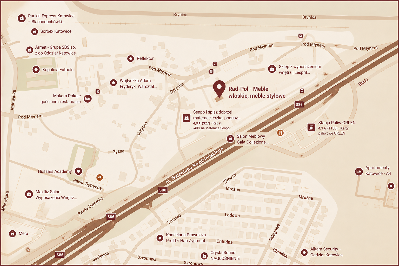 Mapa dojazdu do salonu RAD-POL Katowice
