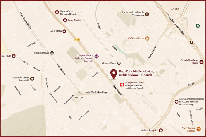 Mapa dojazdu do salonu RAD-POL Gdańsk